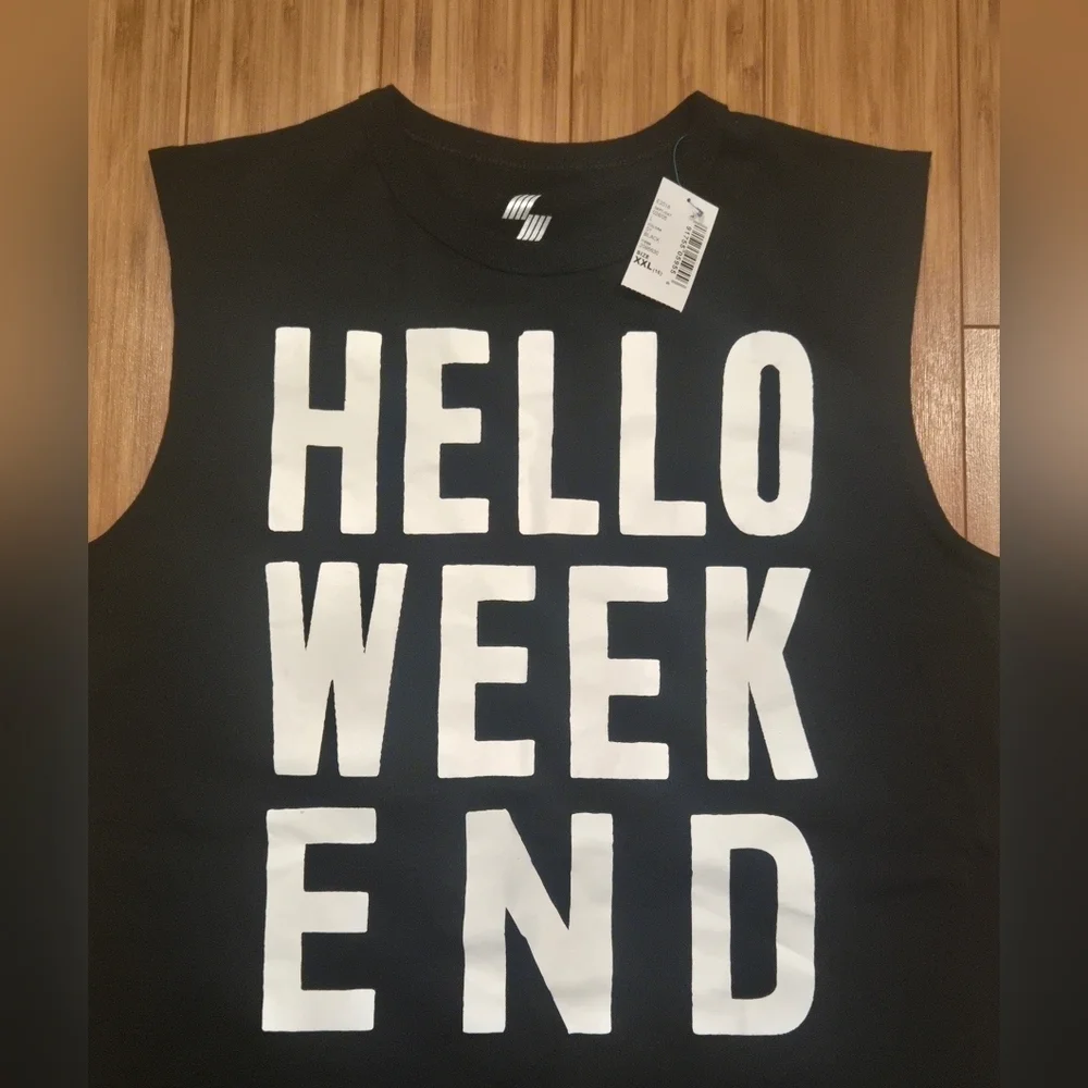 NWT The Children's Place Sport Black Sleeveless 'Hello Weekend' Top